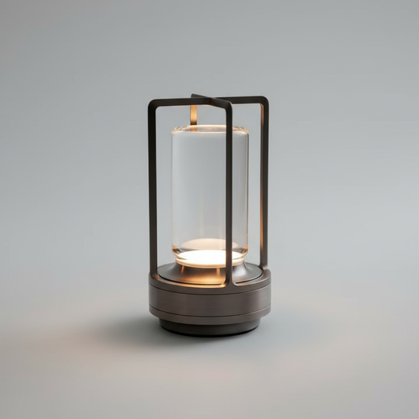 Scandinavian wireless rechargeable LED table lamp on a nightstand