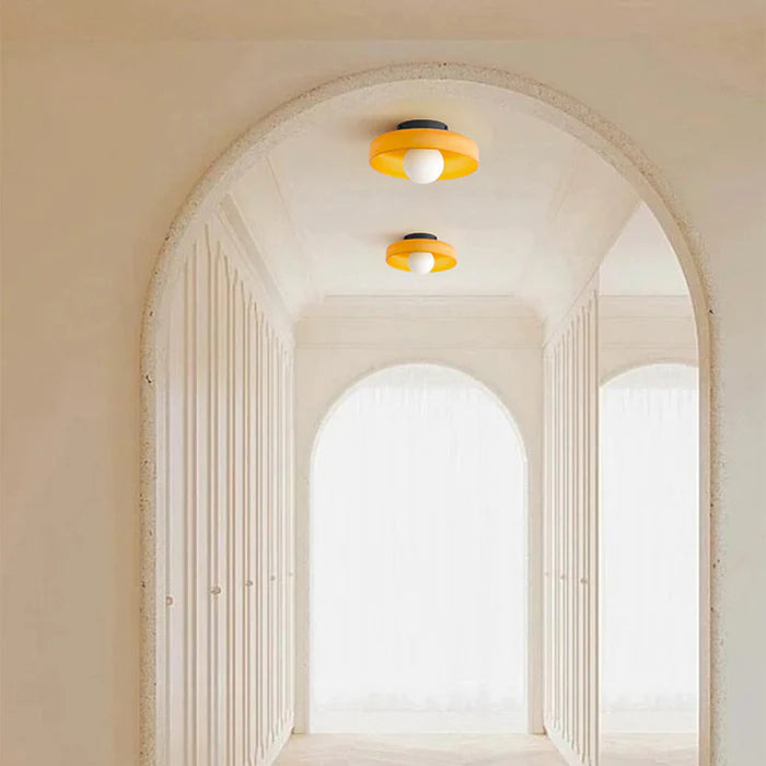 Minimalist LED flush mount ceiling light in a living room