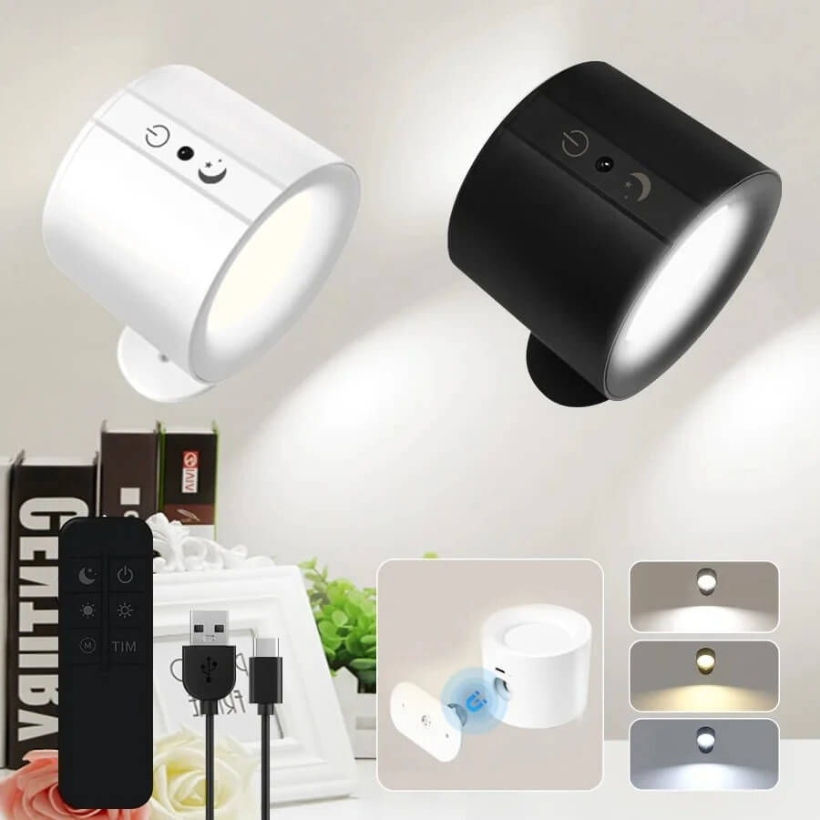 White and black LED wall lamps with remote control and USB-C