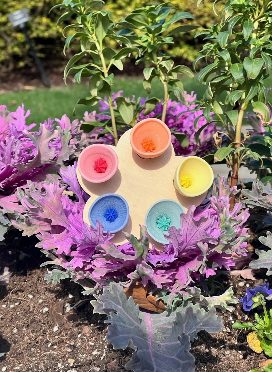 BeeCups porcelain cups arranged among garden flowers