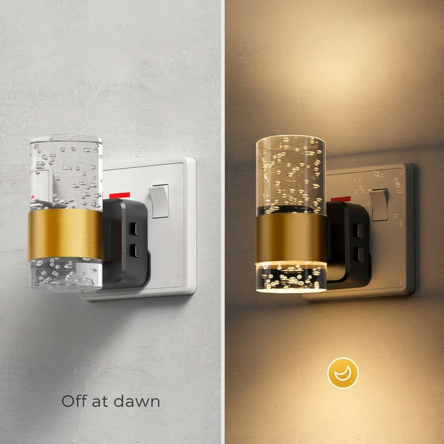 Close-up of the acrylic LED night light showing its color temperature settings
