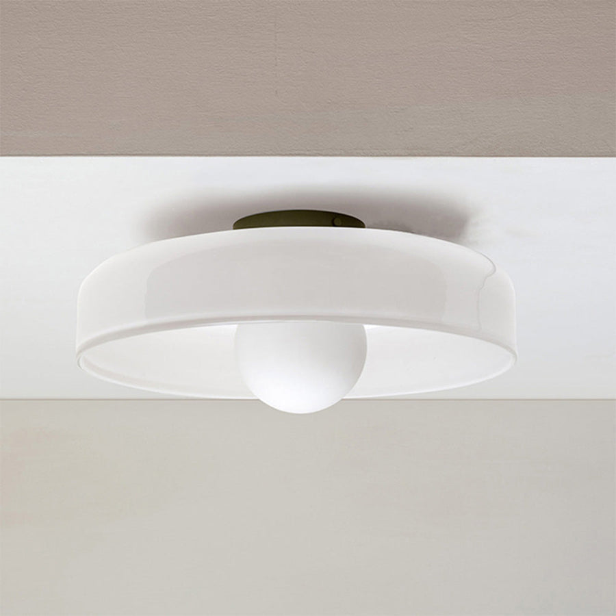 Close-up of the minimalist LED flush mount ceiling light design