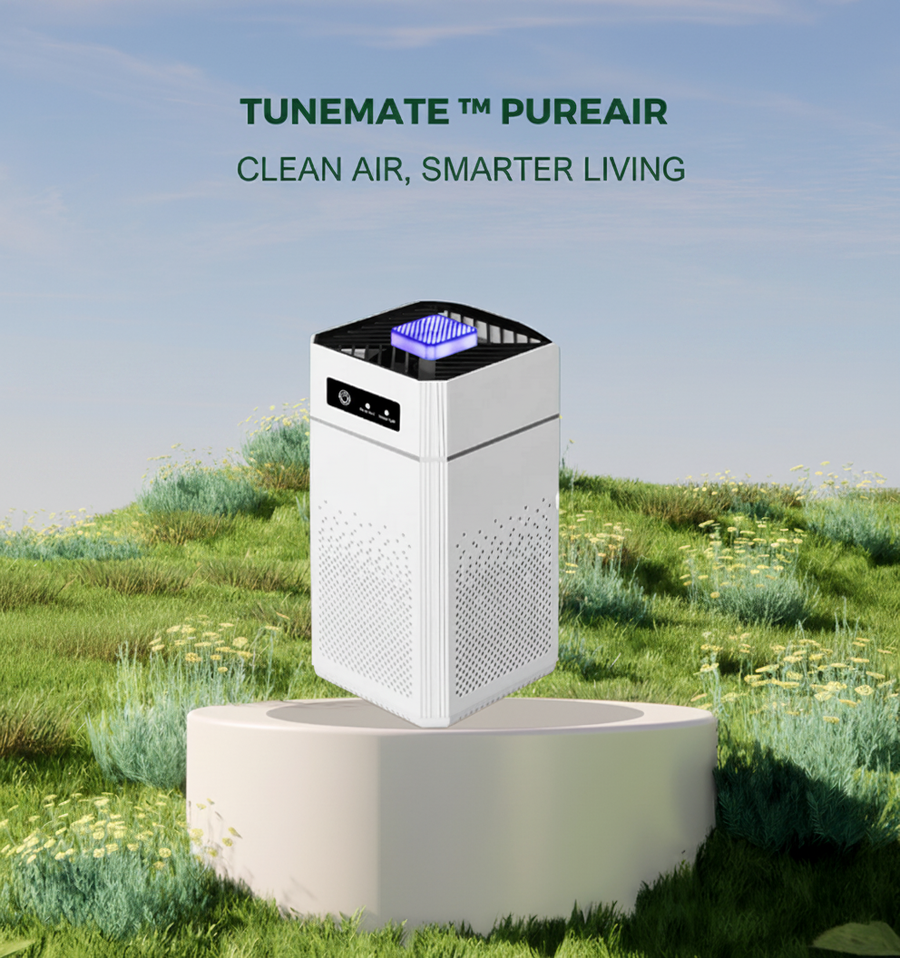 Air purifier placed near a sofa