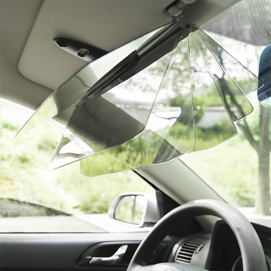 Car anti-glare visor folded up out of the way