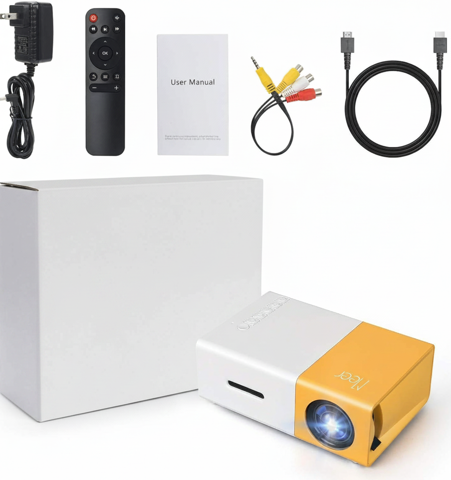 MEER YG300 mini projector with packaging and accessories