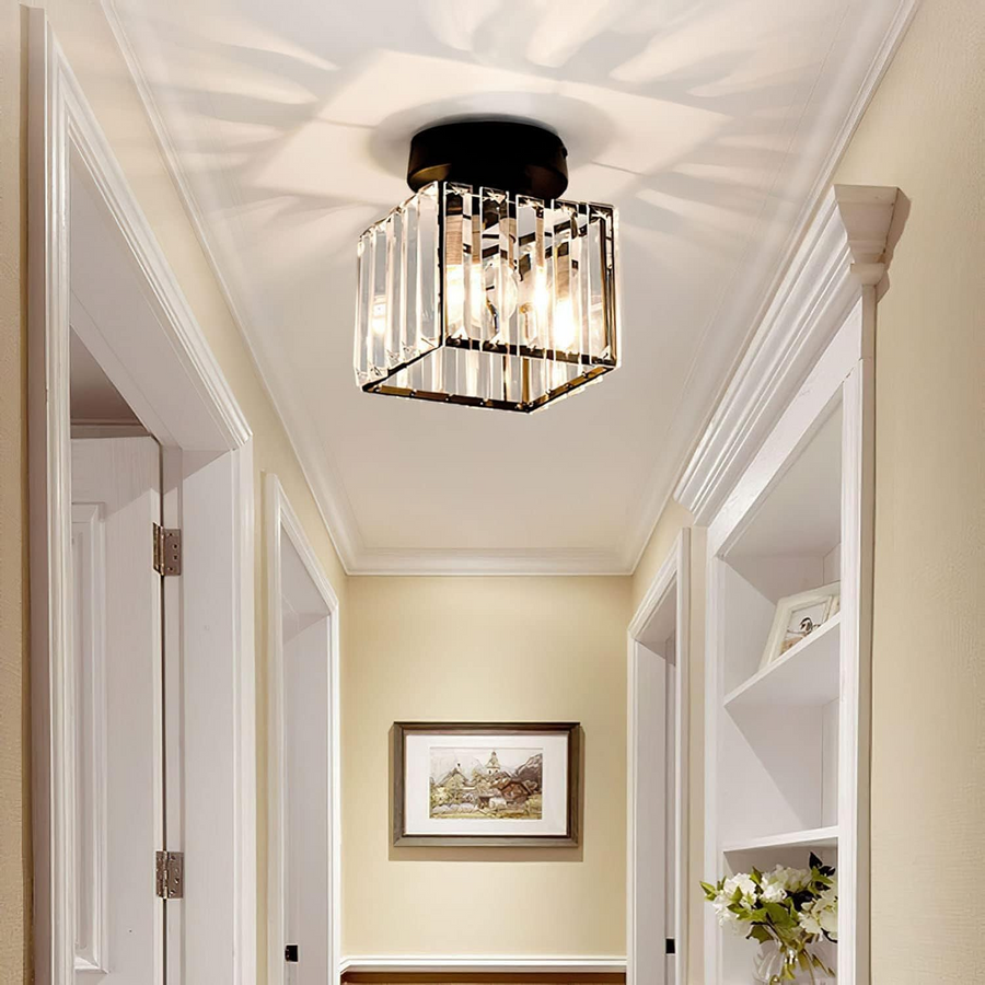 Black and gold ceiling light fixture close-up