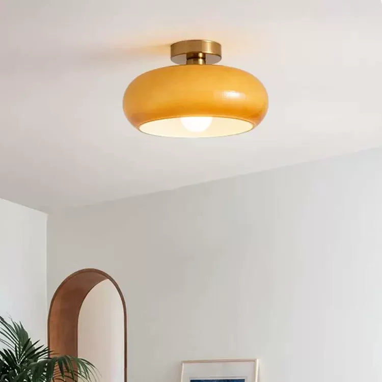 Ceiling light glowing softly at night