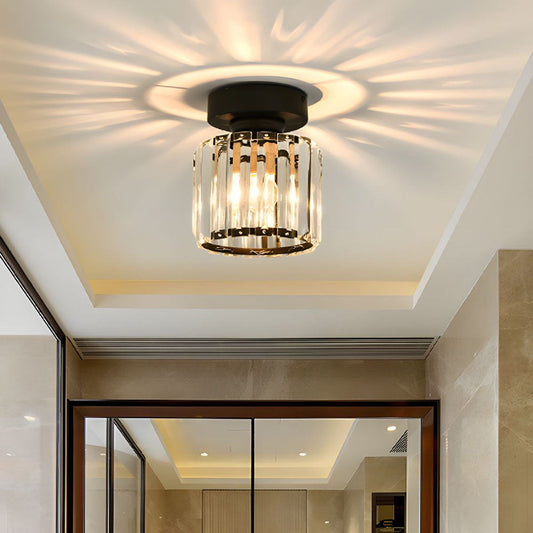 Modern mini ceiling light mounted above an entryway