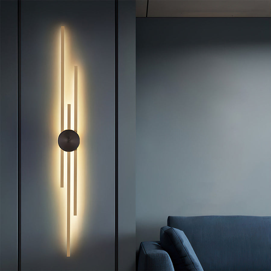 Wall sconce mounted at eye level in a modern living room