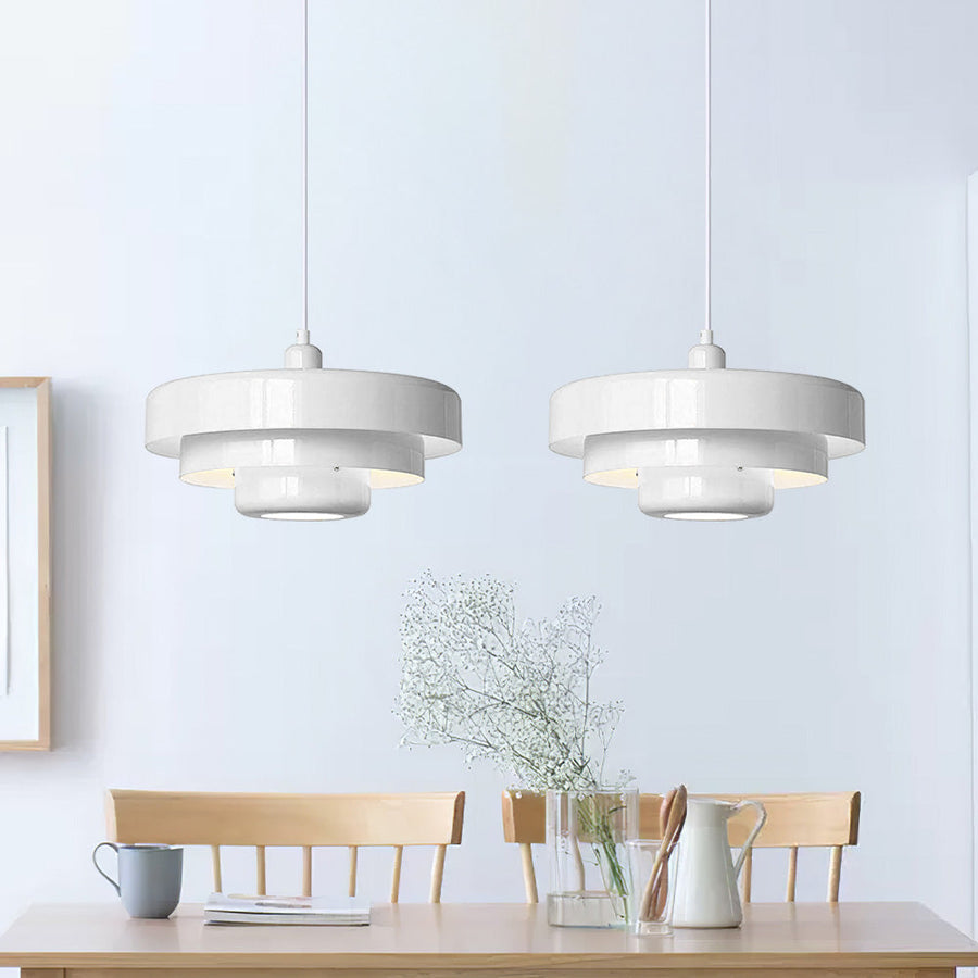 Retro pendant light turned off showing the shade shape