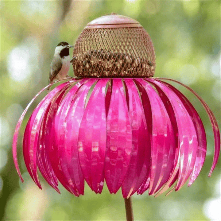 Flower-shaped bird feeder hanging outdoors