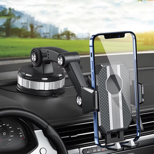360-degree rotating car phone mount attached to a dashboard