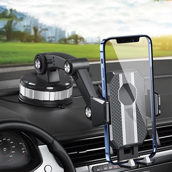 360-degree rotating car phone mount attached to a dashboard