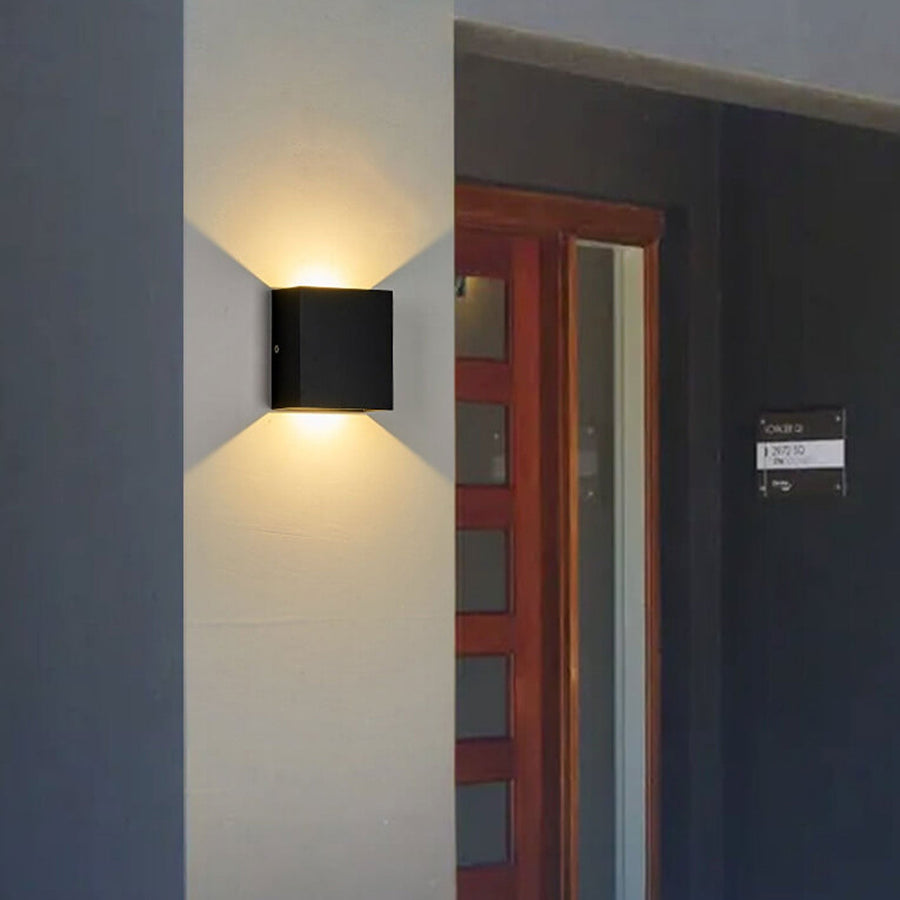 Close-up of the outdoor wall lamp's clean design