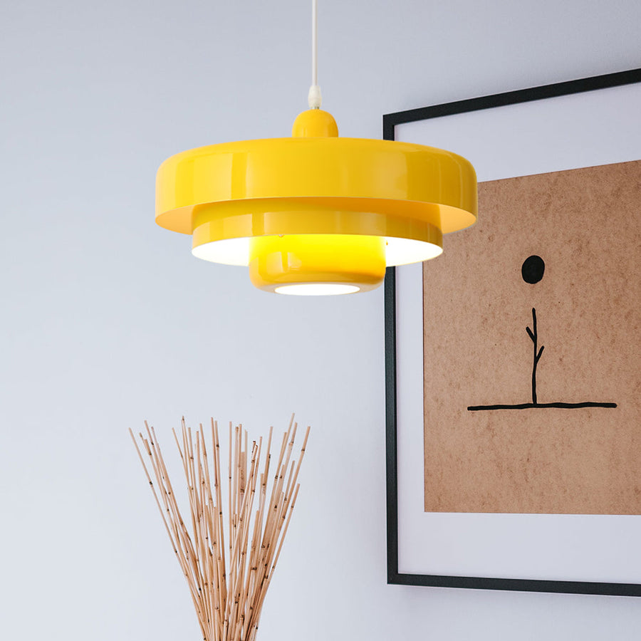 Retro pendant light displayed on a plain background