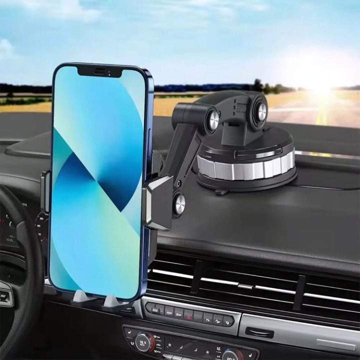 Close-up of the rotating phone mount's suction base and clamp