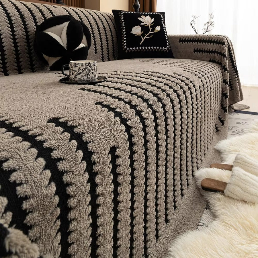 Sofa cover styled in a cozy living room setting