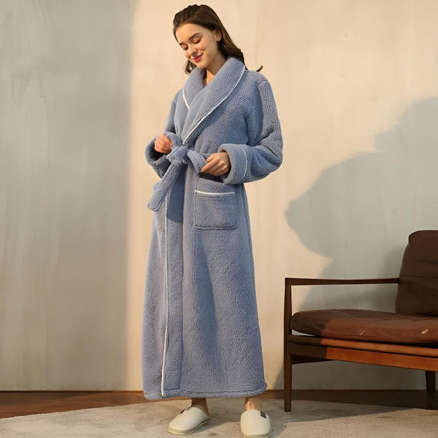 Front view of the bathrobe showing the pockets