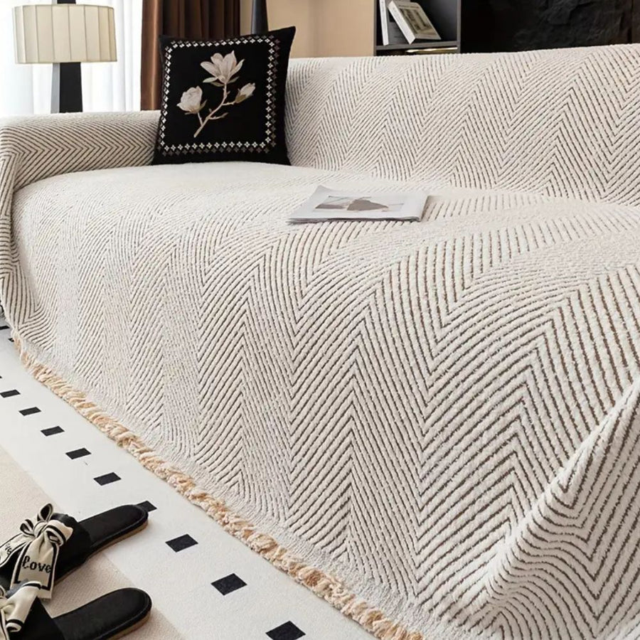 Close-up of the striped textured fabric pattern