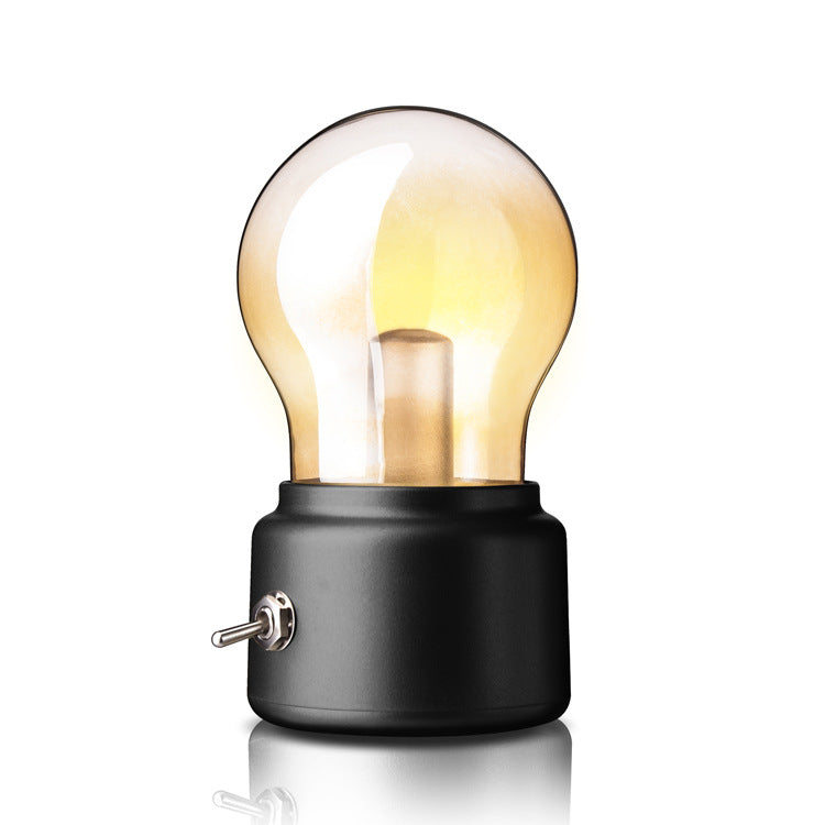 Retro bulb lamp placed on a living room shelf