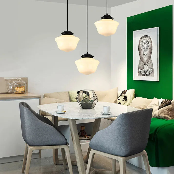 Pendant light with light off, showing shade texture