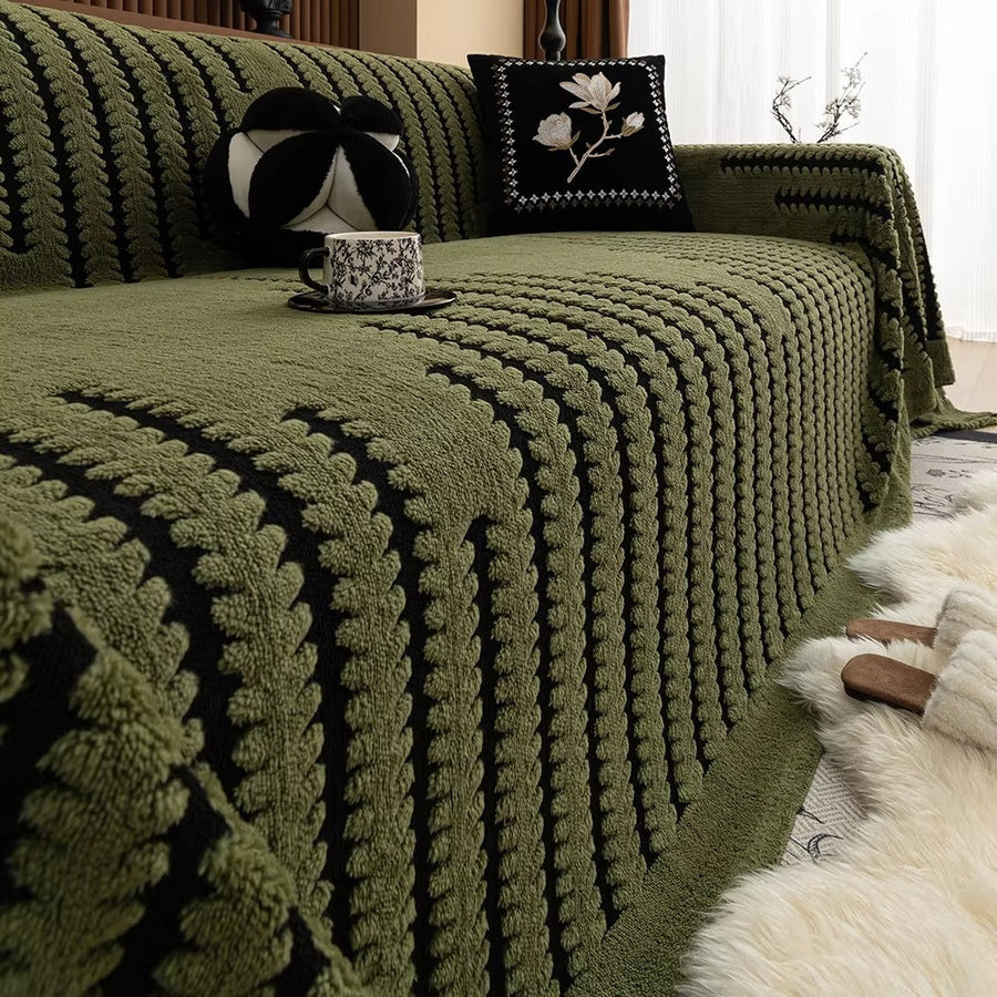 Close-up of the knit texture on the sofa cover