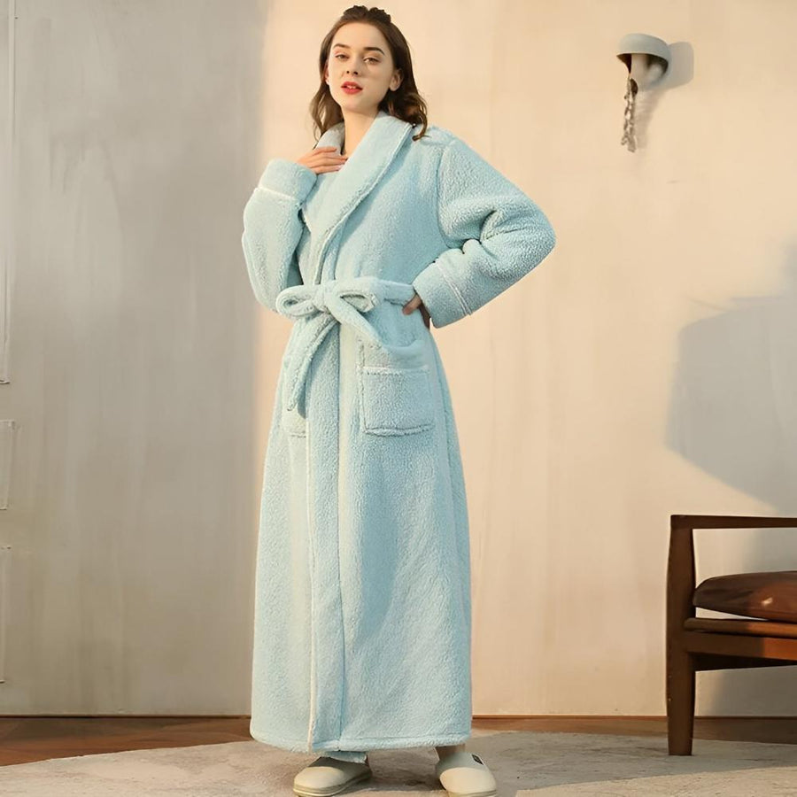 Detail of the pocket stitching on the bathrobe