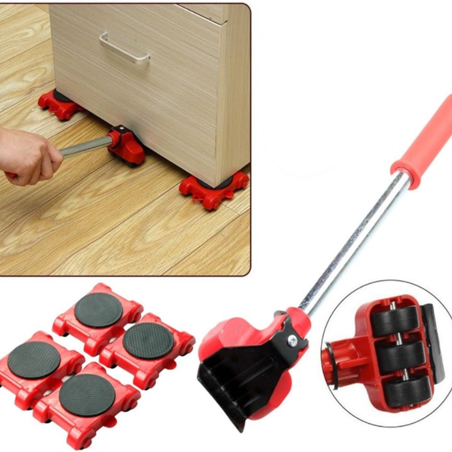 Rolling platforms placed under furniture legs for easy moving