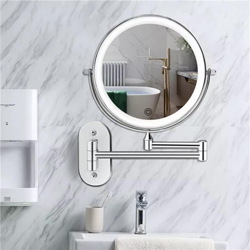 Rechargeable wall-mounted LED makeup mirror mounted on a wall