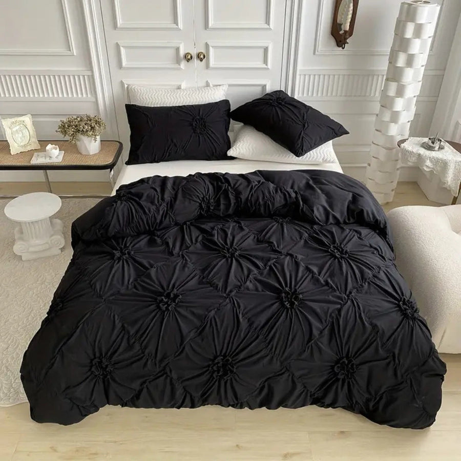 Folded duvet cover set showing floral texture