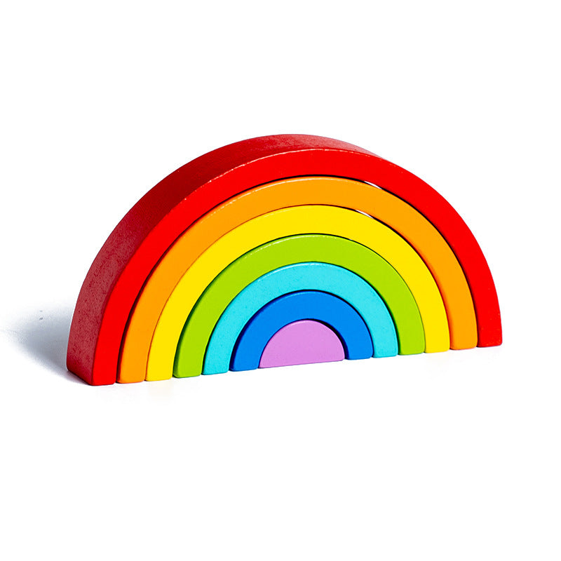 Rainbow stacker toy in the Caramel Mocha color option.
