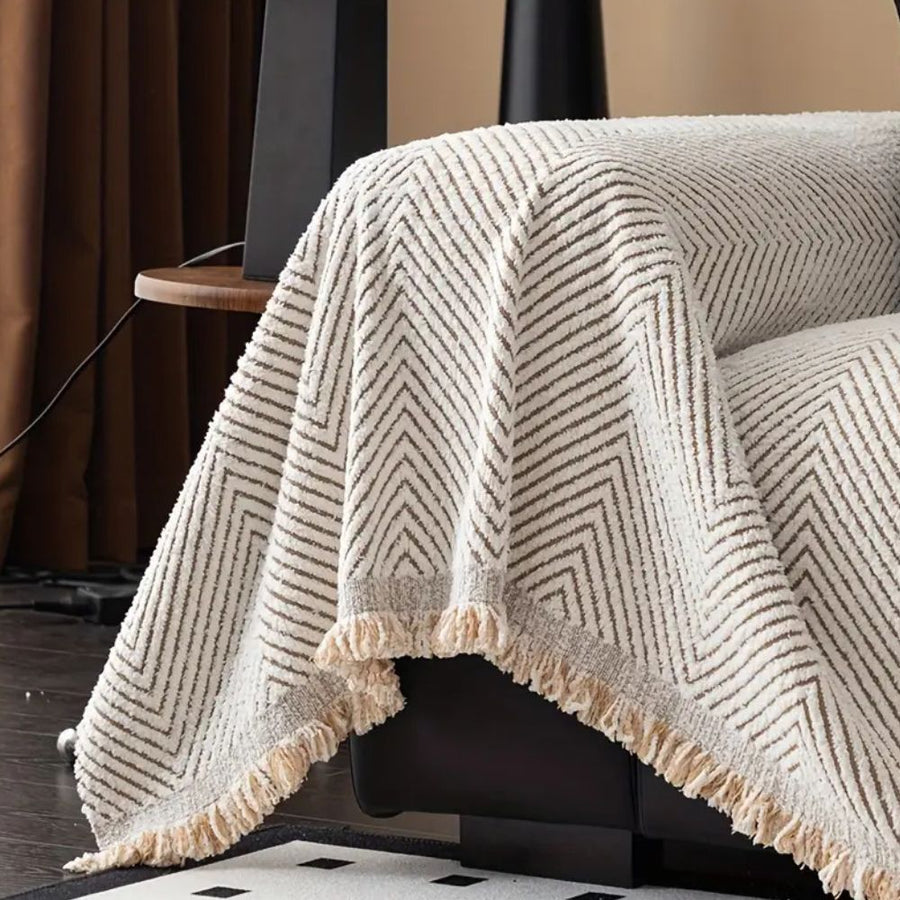 Textured stripe detail on the sofa cover fabric
