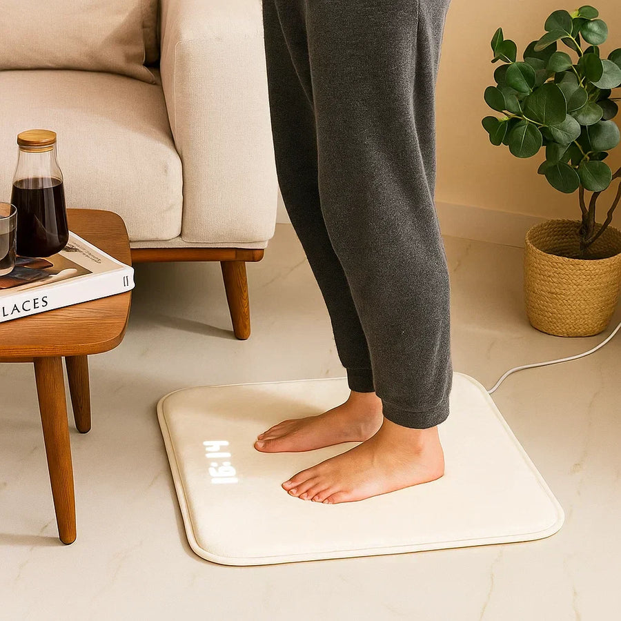 Close-up detail of the step-on smart alarm clock for heavy sleepers