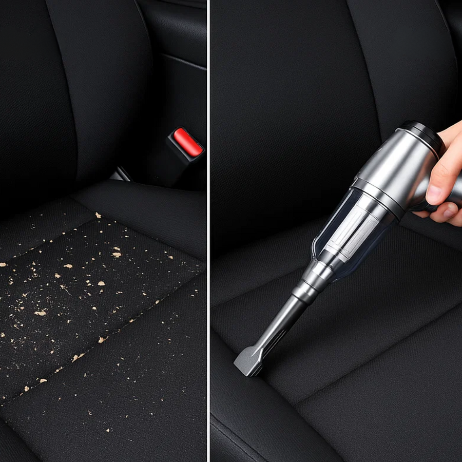 Close-up detail of the cordless handheld car vacuum