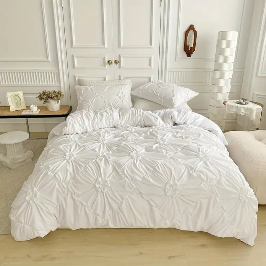 Close-up of the ruffle detail on the duvet cover