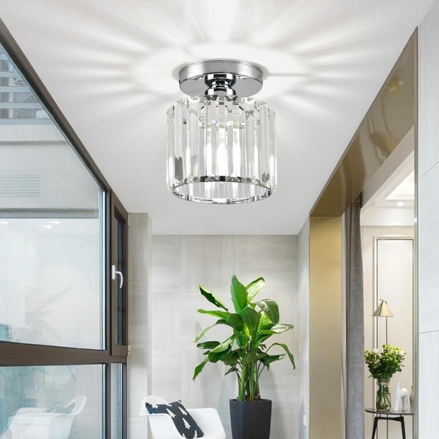Close-up of the gold-tone ceiling light