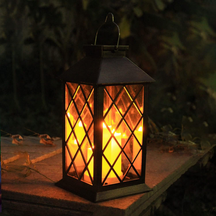 Hanging outdoor garden lantern shown outside