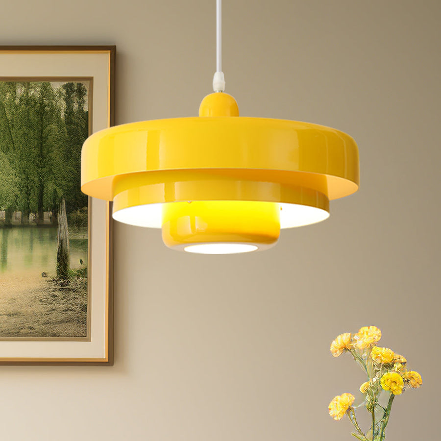 Retro pendant light hanging low over a countertop