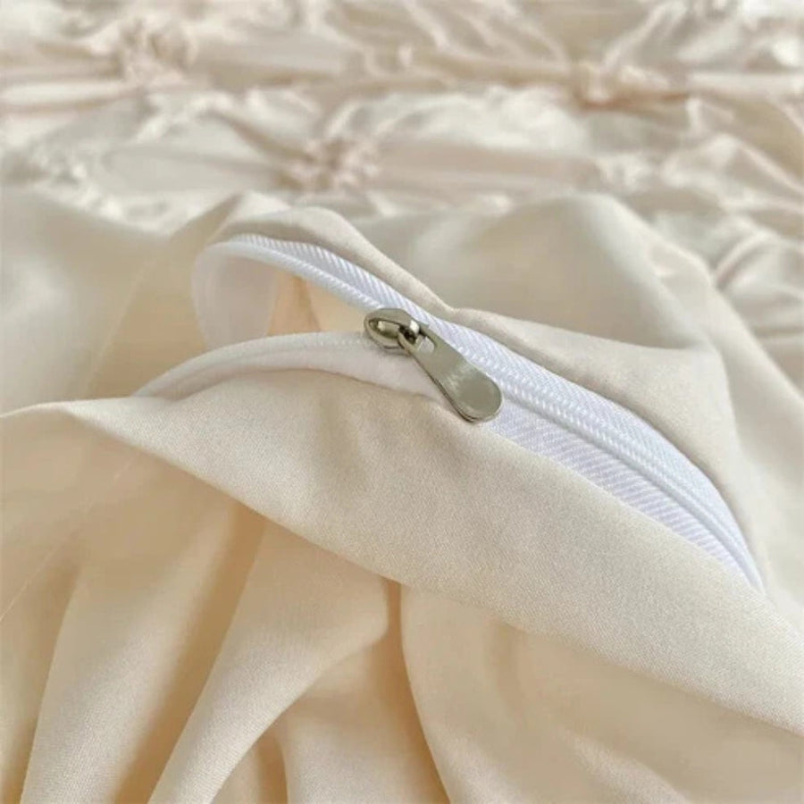 Full view of the duvet cover set in beige