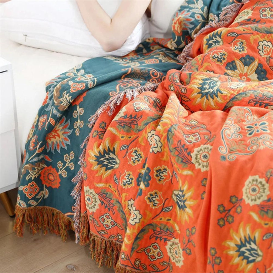 Folded Marigold reversible throw blanket showing texture