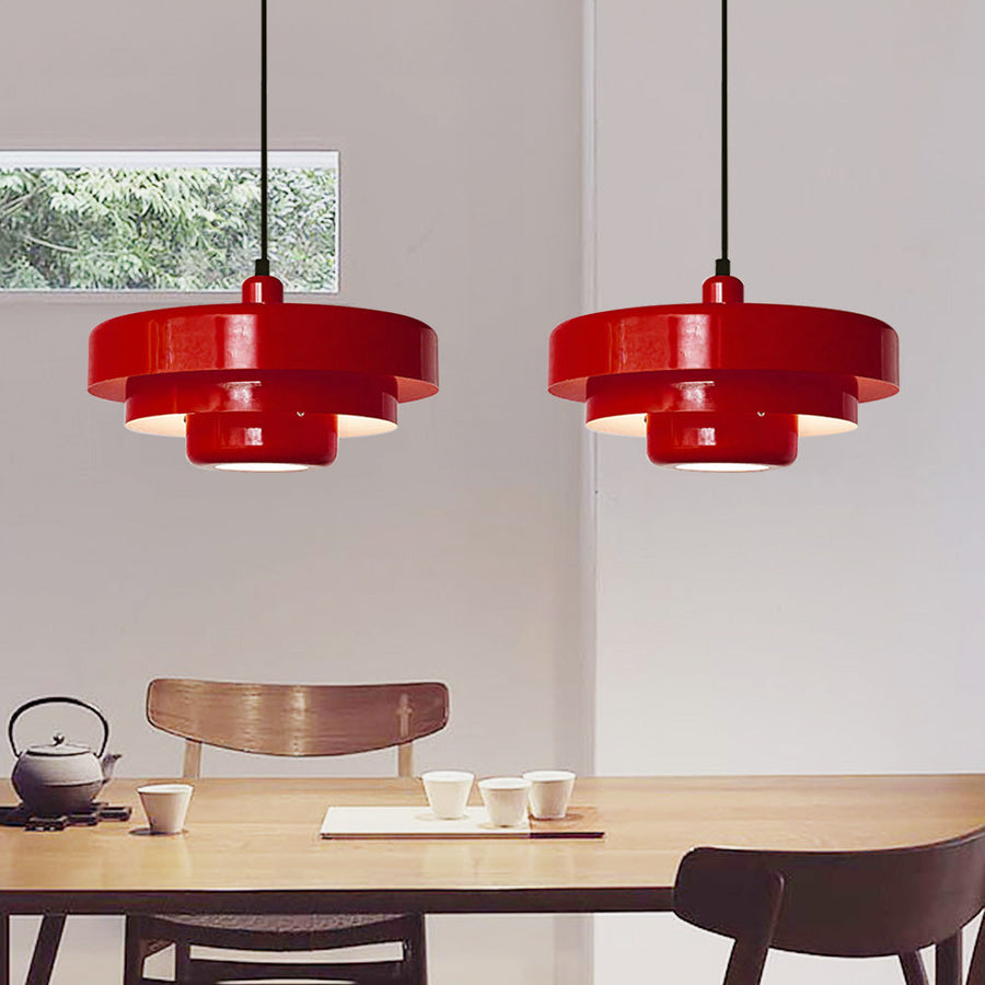 Group of retro pendant lights in different colors