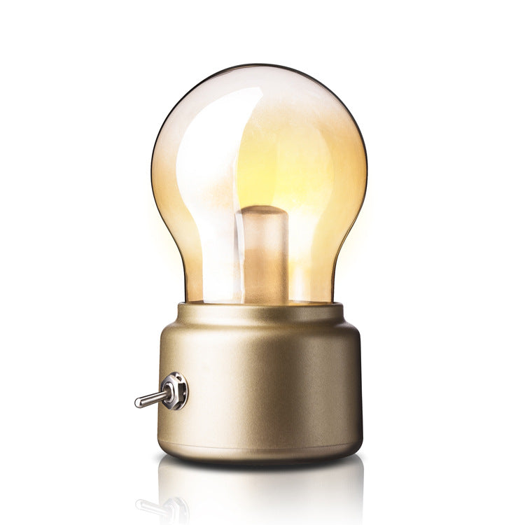 Two retro bulb lamps shown in black and gold