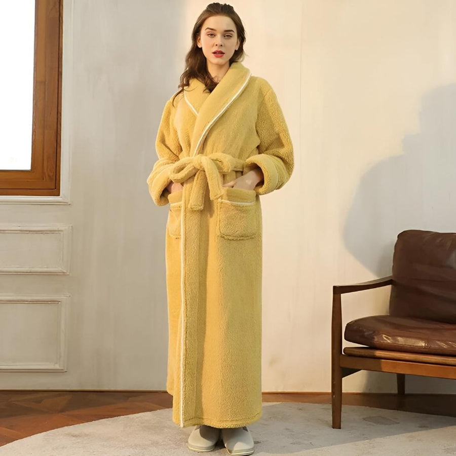 Bathrobe laid flat displaying the full design