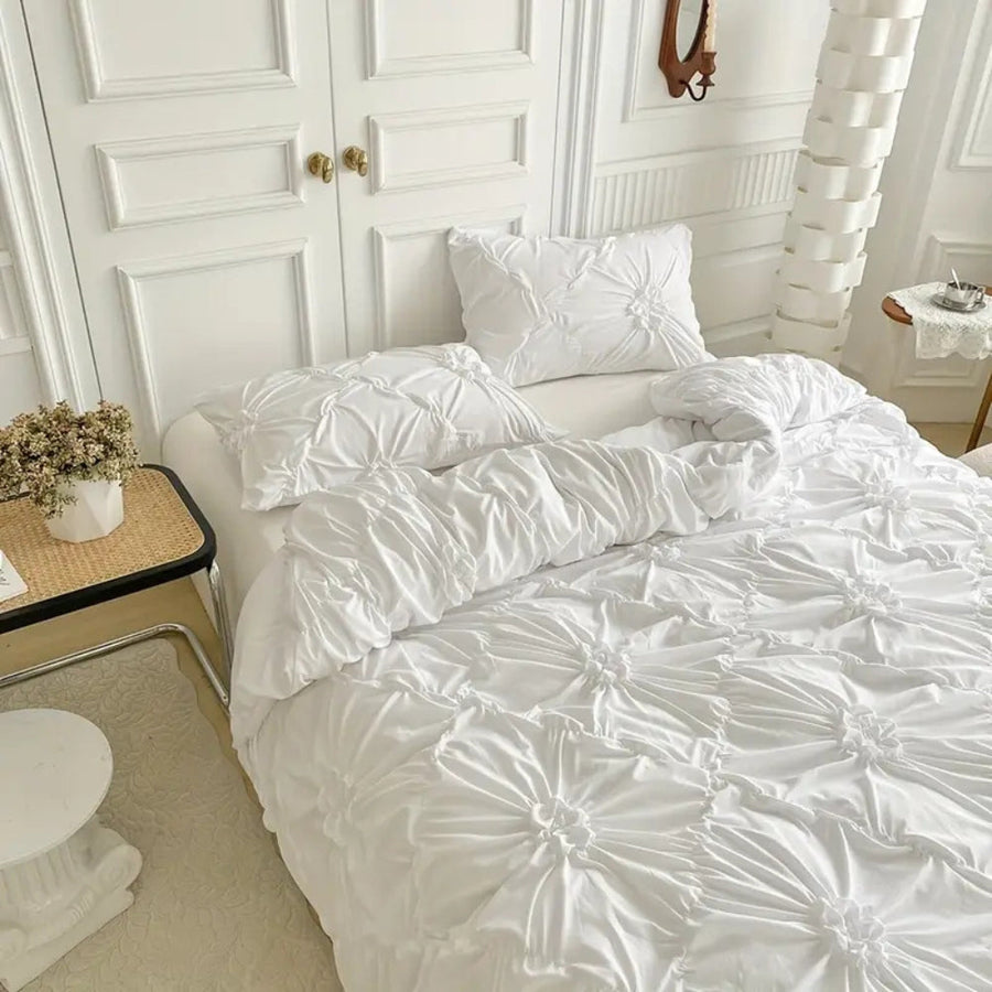 Duvet cover set styled on a bedroom bed