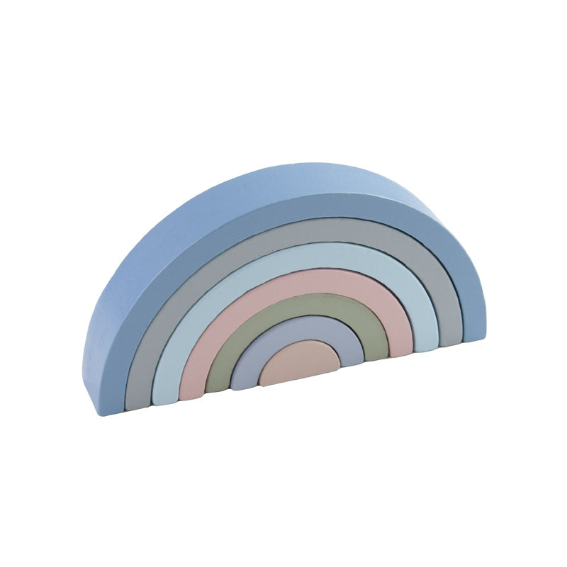 Rainbow stacker toy in the Fog Blue color option.