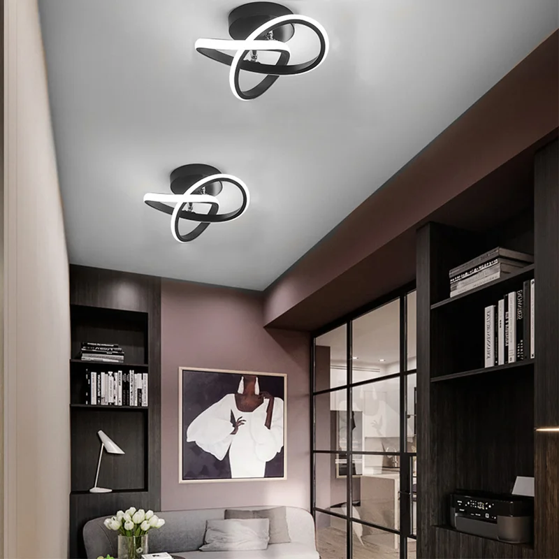 Modern geometric LED ceiling light in living room setting