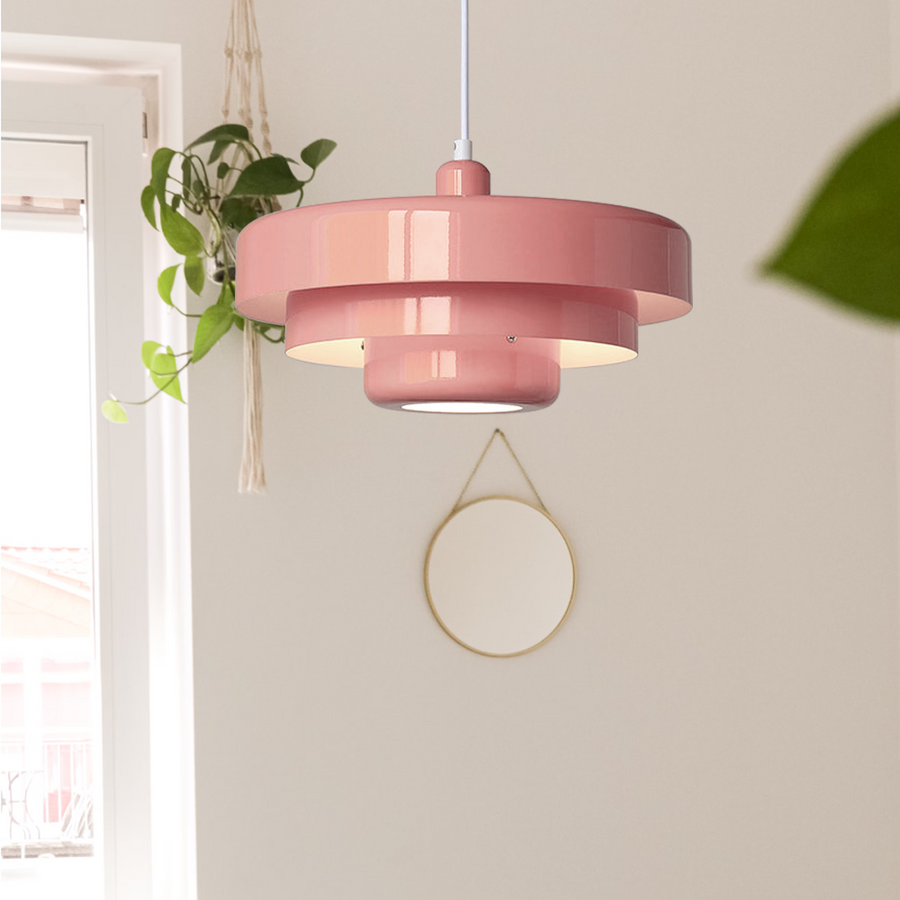 Retro pendant light styled with plants nearby
