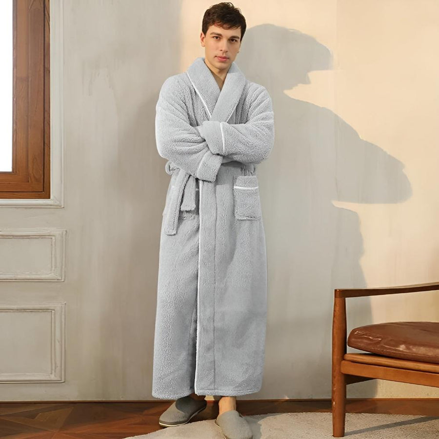 Bathrobe shown in a bathroom setting