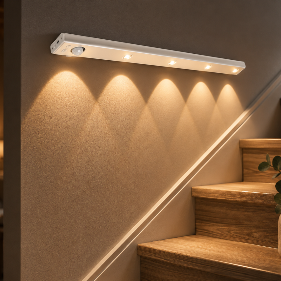 Wave-patterned light glow cast on a wall from the LED strip
