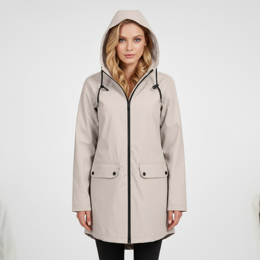 Woman wearing the Emily waterproof winter jacket with hood